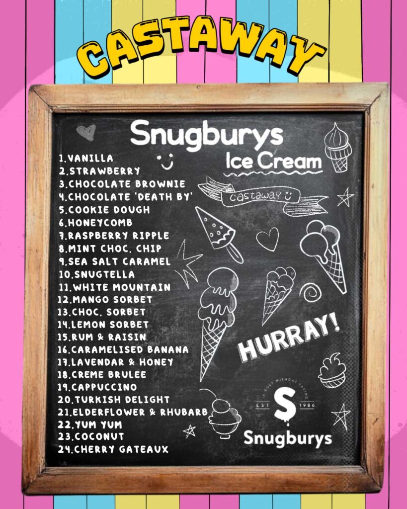 Snugburys ice cream menu
